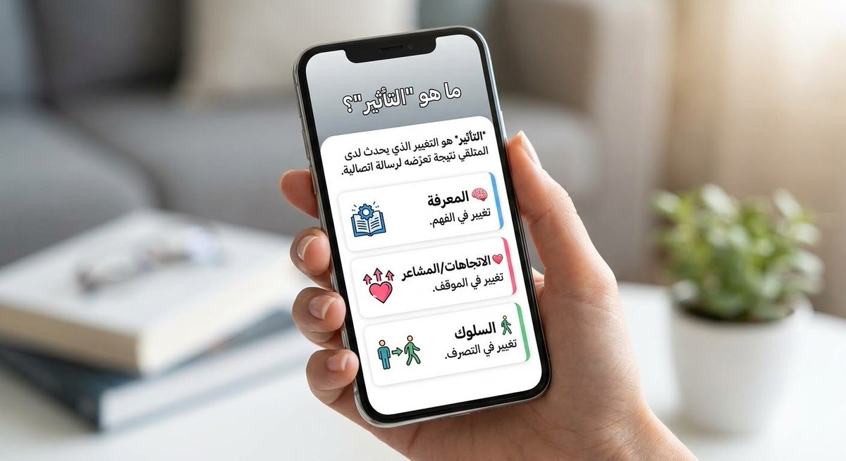 haninalaanziksu's tweet photo. تعلمت اليوم سر بسيط لكنه يغير كل شيء في عالم الإعلام والاتصال: وش يعني "تأثير" أصلاً؟ 🤔
التأثير ببساطة هو الخلطة السحرية اللي تصير براسك أو بمشاعرك أول ما توصلك أي رسالة! وهو يمر بـ 3 مراحل:
🧠 المعرفة
❤️ الاتجاهات والمشاعر
🚶‍♂️ السلوك #جامعة_الملك_سعود #مدخل_إلى_الاتصال_المرئي https://t.co/xbc8IabVnF