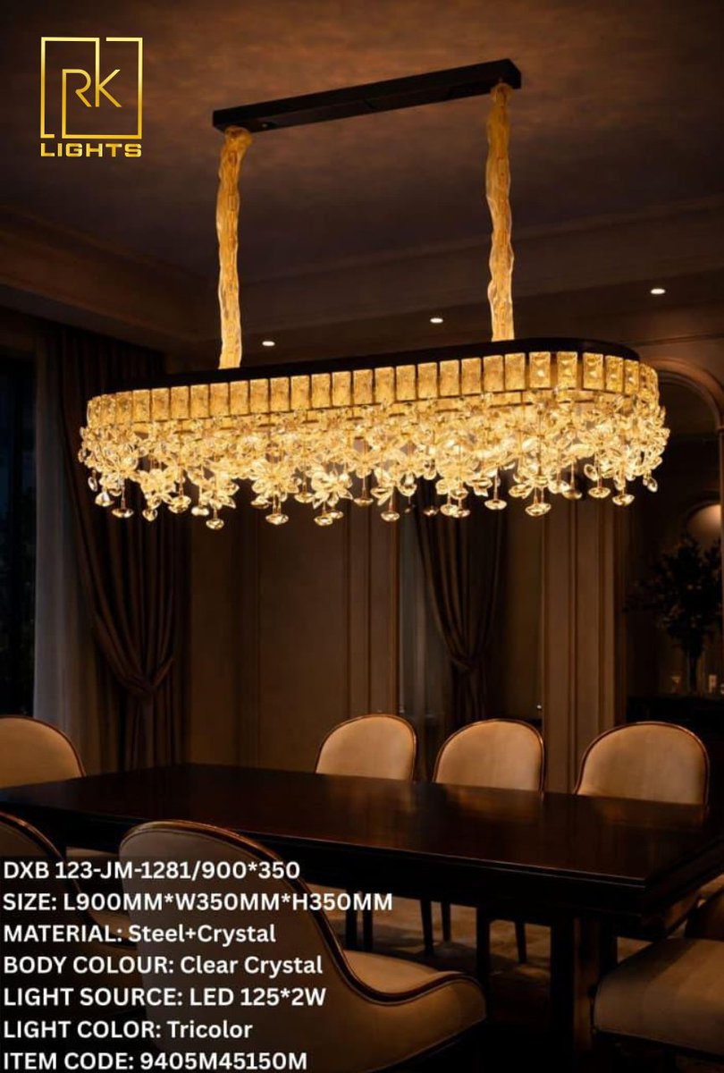 RKLightsHyd's tweet photo. ✨ Make Every Meal Shine! ✨
Elevate your dining space with a stunning Crystal Chandelier designed to add elegance, warmth and luxury.

💎 Premium Crystal Finish
💡 LED Lighting
🌟 Elegant Tricolor Illumination
🏠 Perfect for Dining &amp; Luxury Interiors https://t.co/WuHZy2kntN