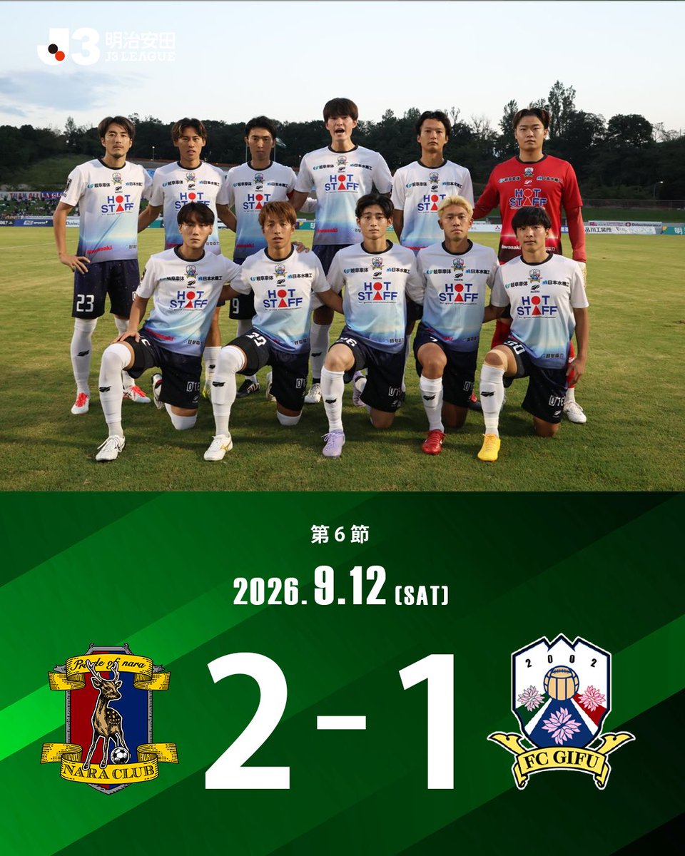 fcgifuDREAM's tweet photo. 》》》𝙁𝙐𝙇𝙇-𝙏𝙄𝙈𝙀《《《
［第6節］2026/27明治安田J3リーグ
🆚奈良 2 - 1 岐阜

現地スタジアム、DAZNからのご声援ありがとうございました🙇

#FC岐阜 #AimHigh【広報】 https://t.co/WyuMRpxFXx