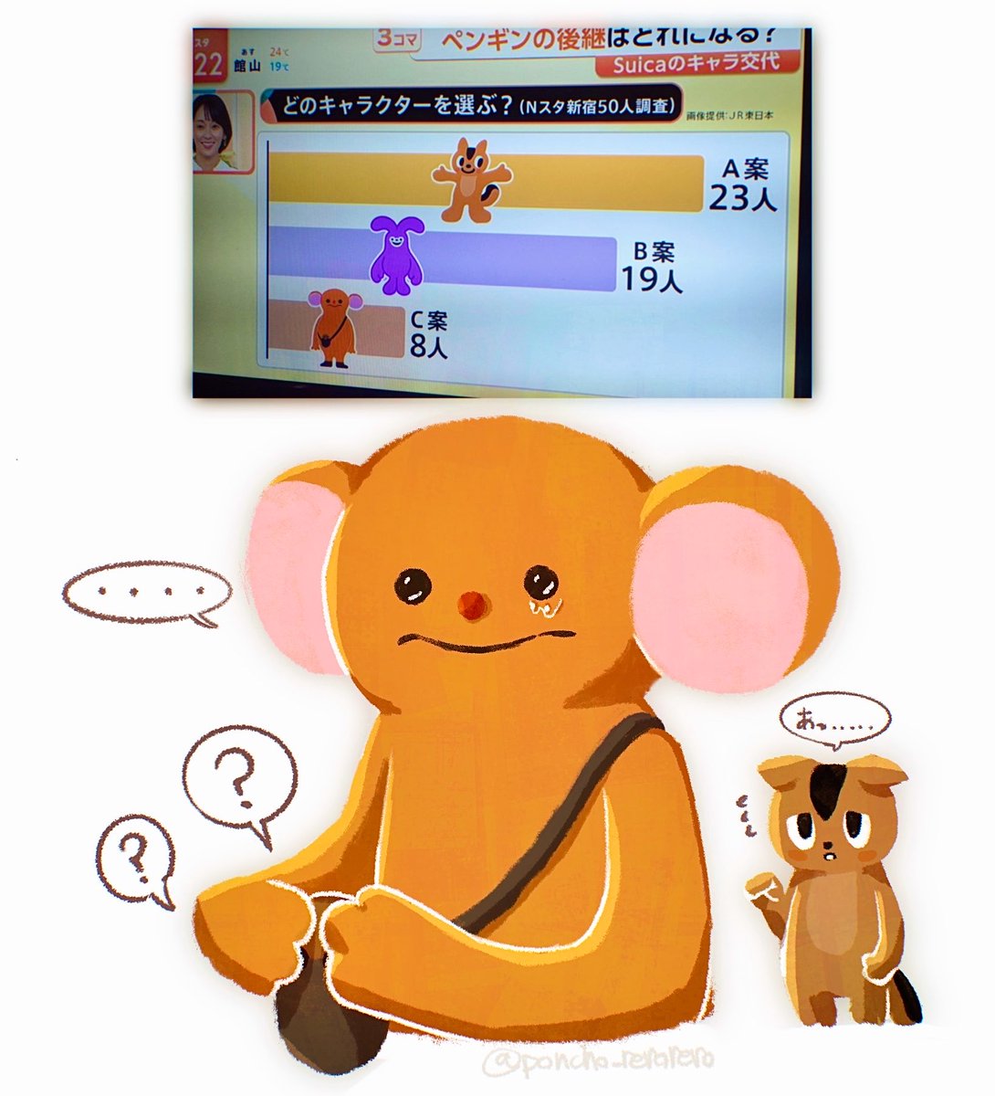 poncho_rerorero's tweet photo. 『この景色は、見なくていいからね』

モグラに気遣いながら静かに泣くSuicaの C案と、なんて声をかけていいかわからないA案の図 https://t.co/p0scmvf3Ye