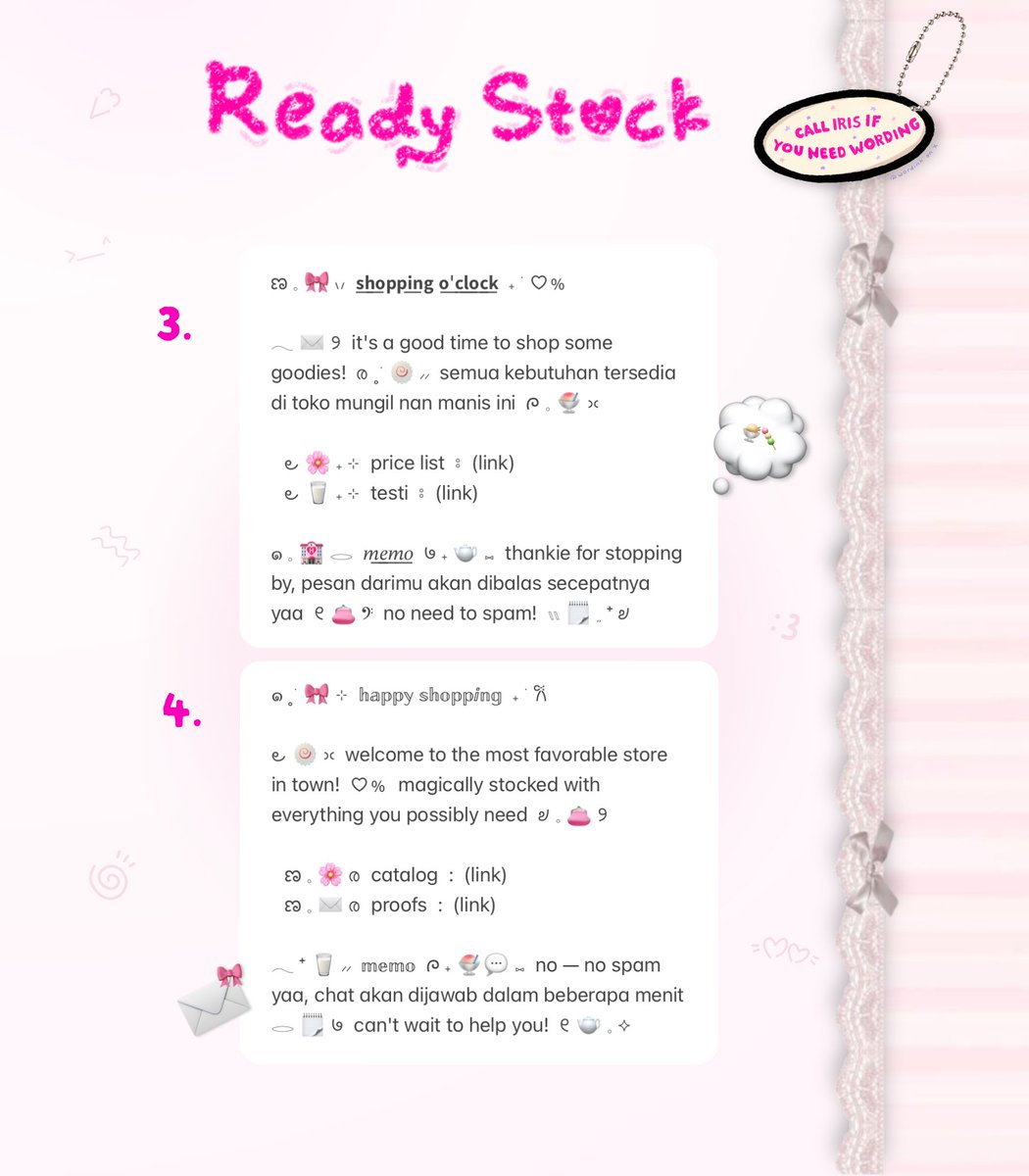 wordinh's tweet photo. ⠀
𝘵𝘢𝘱 𝘳𝘦𝘱𝘰𝘴𝘵 𝘫𝘶𝘴𝘦𝘺𝘰  . .  ♡%

🌸🥛  back in stock  @:  < GREETING / WELCOME WORDING >  🍧  hanya 5.500 koin tman—tmun  🎀  chit—chat via dm untuk adopt yaa, thankie!  🍥💬

rs ready stock #bealanja https://t.co/1mtoHxxPWy