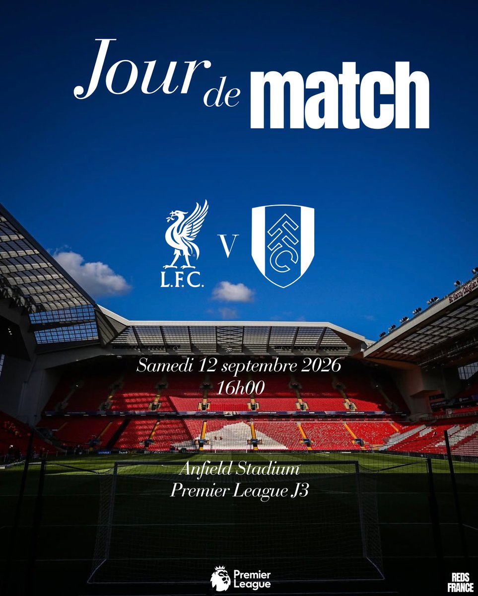 RedsFrance's tweet photo. 🚨 𝑱𝑶𝑼𝑹 𝑫𝑬 𝑴𝑨𝑻𝑪𝑯 

🆚 Fulham 
🏆 Premier League 
🏟️ Anfield
🕘 16h00
📺 @CanalplusFoot 

[📸@LFC] #LIVFUL https://t.co/PIV23IYifA