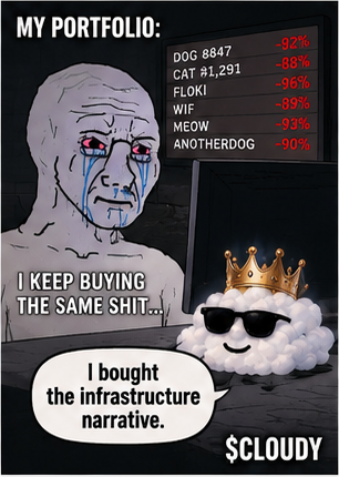 cloudcoin_sol's tweet photo. Saturday is for bad decisions and good memes.

Fortunately, we already have the meme. ☁️😎

no meetings
no suits
no roadmap presentation
just Cloudy staring at the weekend like he owns it

$CLOUDY — TO THE CLOUD.
✈️ https://t.co/IVc9SwA6xr
📍 9pSPQxigmyJA2wdmvCvBa8BLXkmjqRVNe9JS1wV1pump
#CLOUDY #Solana #Memecoin #Crypto