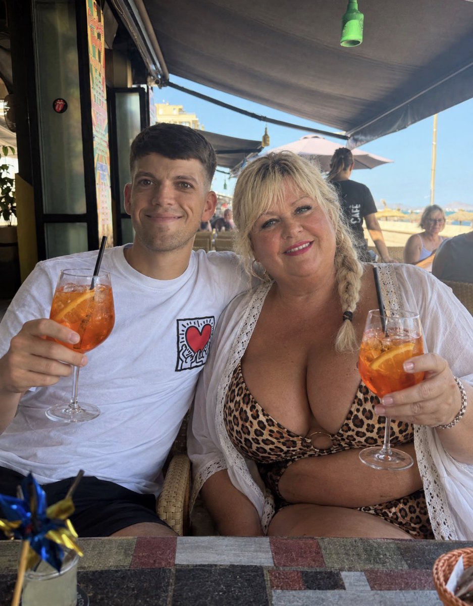 bemorelinda1964's tweet photo. Am absolutely.  Loving my holiday in Spain . Met this young lad very gorgeous but. Unfortunately gay or I’d have. Drained his sack. Anyone want to give me a facial Love Belinda. Xx https://t.co/HFHiVb1Ec1