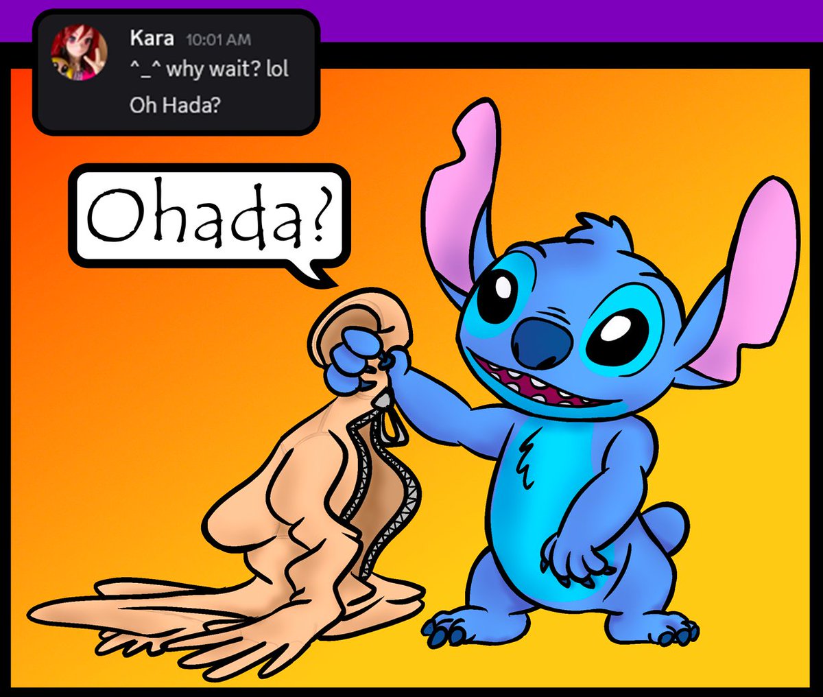 SwitchKara's tweet photo. Chatting with a friend, when I said - Oh Hada? And then pictured this, lol. So had to draw it quickly...
#KigHumour #Hada #Stitch https://t.co/CaaloQnZTX