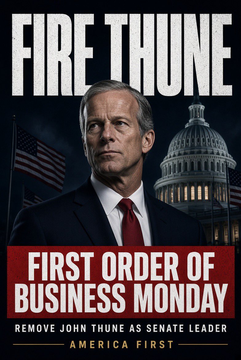 GuntherEagleman's tweet photo. The first order of business on the Senate floor on Monday should be to remove John Thune from Senate Leader.  

Then we start winning! https://t.co/xdtoT0EO9A