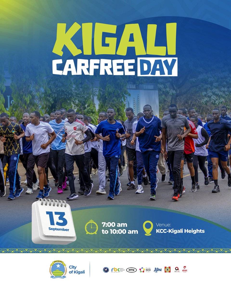 RwandaNCDA's tweet photo. Kigali #CarFreeDay is back! 🚶🏾‍♂️🏃🏾‍♀️

Join us this Sunday, 13 September 2026, from 7:00 AM–10:00 AM at KCC–Kigali Heights for a morning of physical activity, fitness, and healthy living.

Visit the Rwanda NCD Alliance white tent for FREE NCD screenings:
🩺 Blood Pressure
🩸 Blood Glucose
⚖️ BMI
Get your results and receive one-on-one health counselling from our team to better understand your numbers and take action for your health.

Early detection saves lives. Let’s move together to #BeatNCDs and #ActOnNCDs for a healthier Rwanda! 🇷🇼