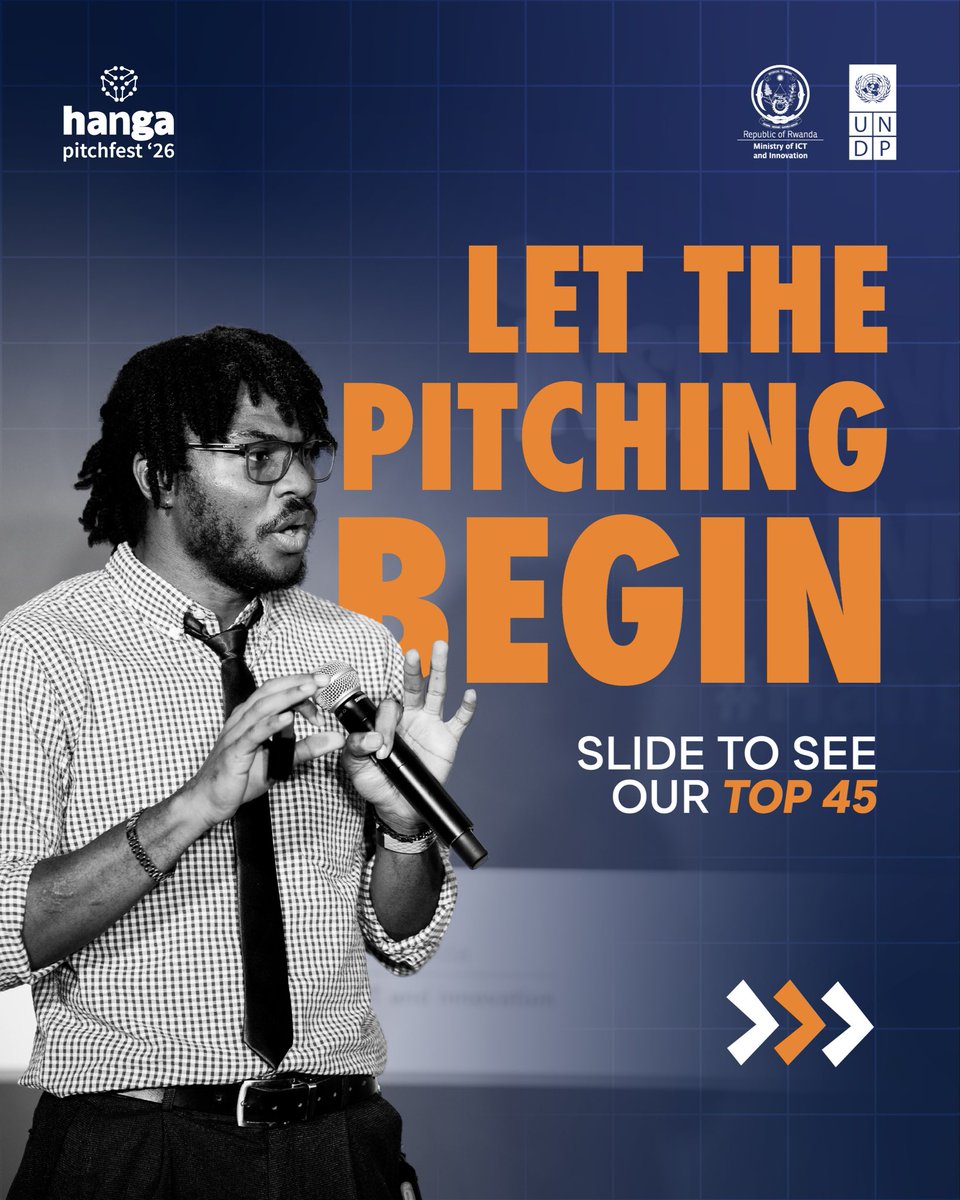 hangapitchfest's tweet photo. Congratulations to the #hangapitchfest2026 top 45, we cannot 
wait to hear you pitch!

Next up, an intensive bootcamp where  we will select the Top 25… 5 of whom will be taking the stage at the grand finale.

@RwandaICT &amp; @UNDP_Rwanda 
Stay tuned! https://t.co/ZZMZj2FhbE