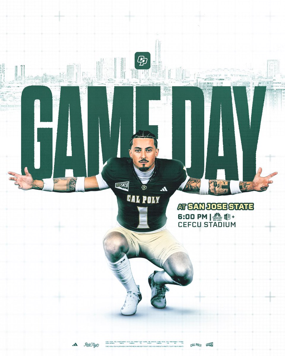 calpolyfootball's tweet photo. Ready for our first road test in the Bay 👊

🆚 San Jose State
⏰ 6 PM
📍 CEFCU Stadium
📊 https://t.co/jZH3COWwhW
📻 ESPN 1280 AM
📺 NBC Sports Bay Area / Mountain West+ (https://t.co/yoQLPsCQs4)

#RideHigh https://t.co/pXYkBjfLCO