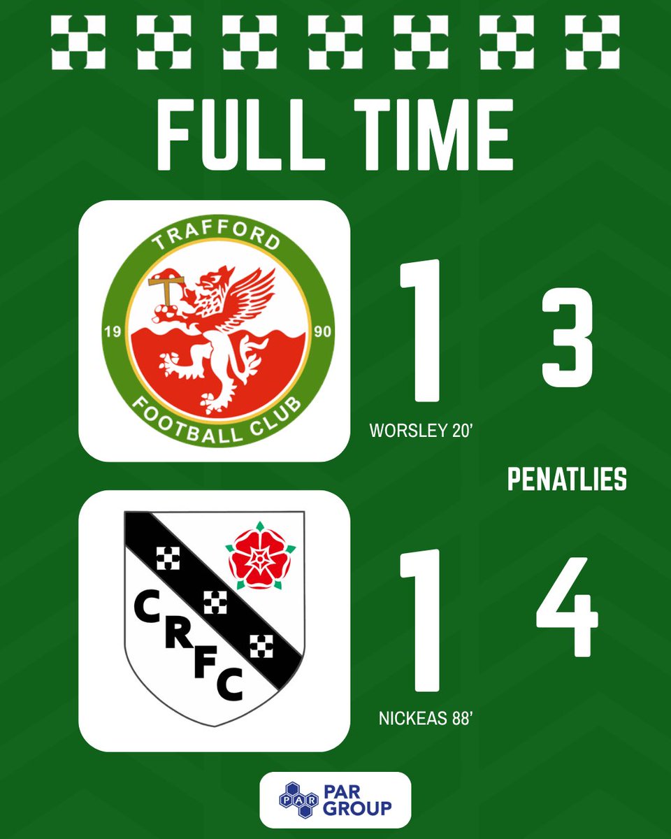 CharnockFC's tweet photo. FULL TIME

@FCTrafford ⚪️ 1-1 (3-4 Pens) 🟢 Charnock Richard 

A late Nathan Nickeas goal sent it to penalties, which we won to go through to the next round of the FA Vase!

#GreenArmy 💚 https://t.co/l3XWyj6Mmo