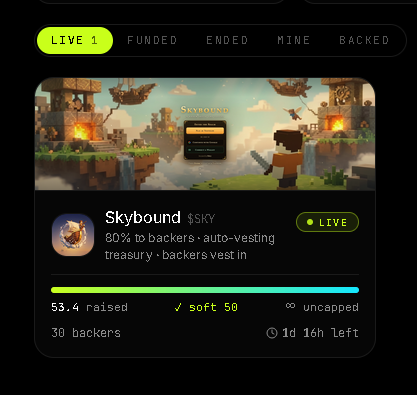 bagrofficial's tweet photo. Skybound cleared its soft cap. The launch is now inevitable.

Two ways it happens from here: the dev launches it manually when they're ready, or the chain launches it for them automatically within 3 days. That's it. Those are the options. Nobody gets to stall, nobody gets to quietly walk away.

That's the part worth watching. Not the number — the mechanism. A raise that can't be held hostage by the person who raised it.

Cheers to the first rally to cross the line on bagr. This is the proof in public, and we think a lot of builders raising real money are going to want exactly this.

Rally's still open, but not for long 👇
https://t.co/Kl1A3mW4Fq

#rally #bagr #fundraising #presale #solana
