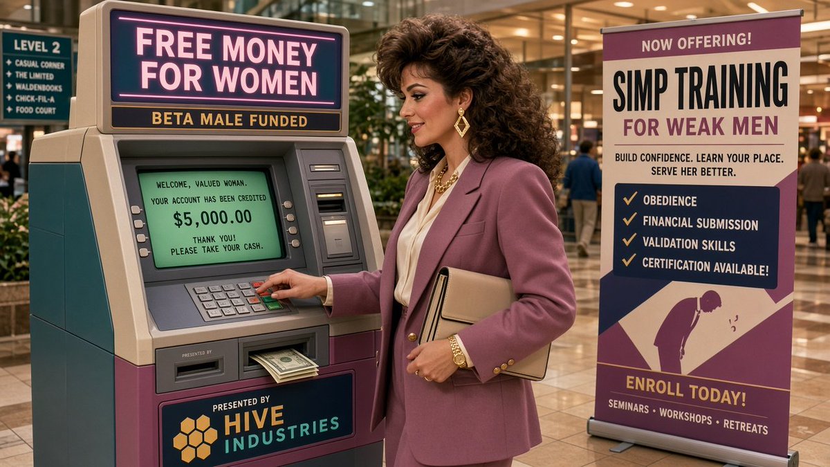StupidStalkerB's tweet photo. HIVE INDUSTRIES requires beta males who complete their training to pay annual tributes that are available to any woman at free atms across the country.

Does the thought of giving anonymous women your hard earned money make you throb?

Good. Your body knows the truth! https://t.co/Ma27WqF6Pp