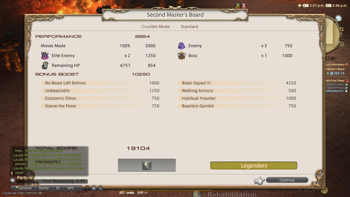 Theimitation1's tweet photo. Beastmaster Done. All 50 Beasts Captured, all Boards Legendary Rank, very fun. My route for the 2nd master board is to take the left path, then take a right at the 2nd tent, then straight through to the last boss. 

Love this job will take more poses later. #ffxiv https://t.co/JAPZnEXQ2z