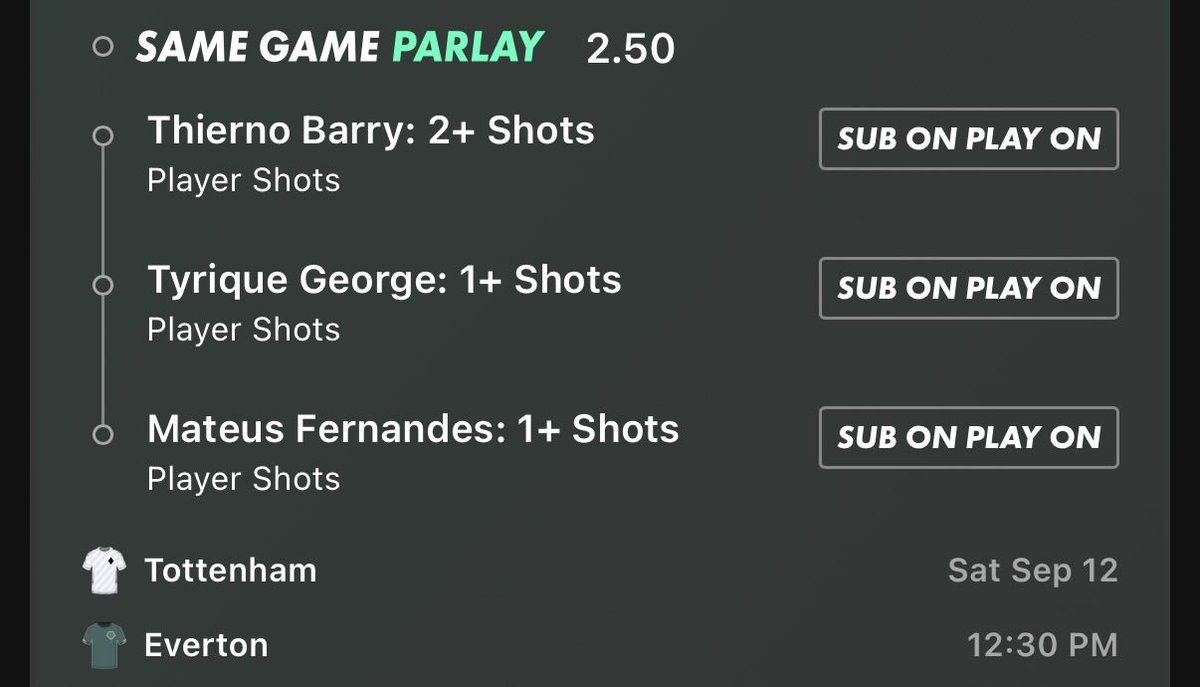 EPLBETSX's tweet photo. Premier League Bet Parlay
Tottenham vs Everton
Shots

Thierno Barry 2 shots
Tyrique George 1 Shot
Mateus Fernandes 1 Shot

2.50🎯 https://t.co/0vVutTMTDj