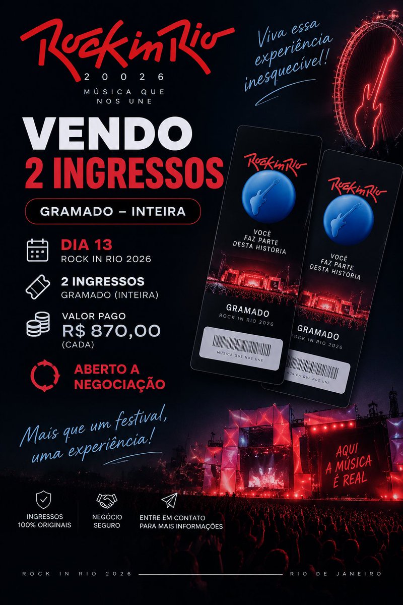 rwp0111's tweet photo. Galera, não vou mais pro RIR, atrações do dia 13. Tenho dois ingressos, interessados só chamar na dm https://t.co/pTdQS9Slkt