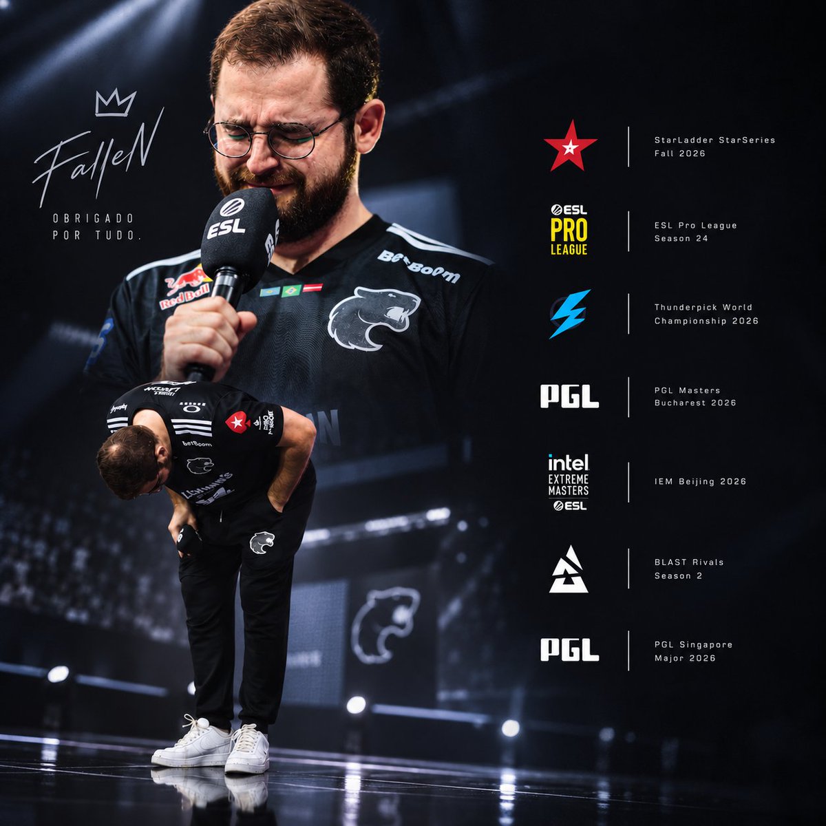 Ferdepre's tweet photo. Entramos na reta final.

Faltam menos de 100 dias para o nosso professor, FalleN, se despedir dos servidores após mais de 20 anos de carreira.

Esses serão seus últimos campeonatos.

Aproveitem cada segundo, rapaziada. Está chegando a hora... 😭💔 https://t.co/0ld4ILpLlG