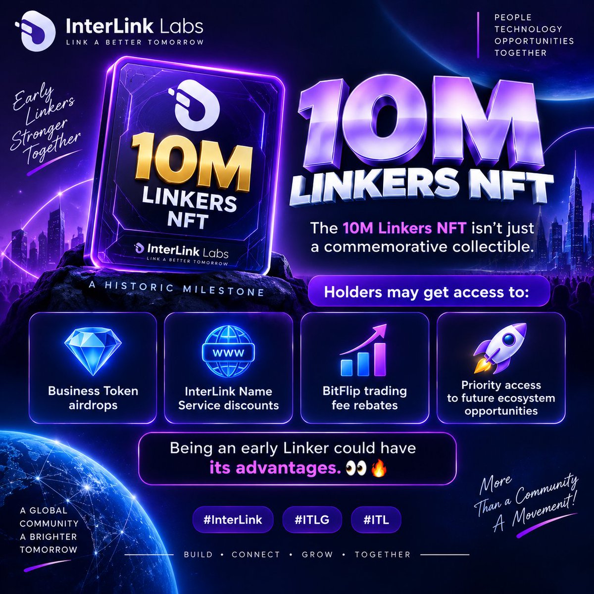Naveenroyr's tweet photo. 🪪 The 10M Linkers NFT isn't just a commemorative collectible.

Holders may get access to:
💎 Business Token airdrops
🌐 InterLink Name Service discounts
📈 BitFlip trading fee rebates
🚀 Priority access to future ecosystem opportunities

@reina_itl
#InterLink #ITLG #ITL https://t.co/bWrGcCq3r6