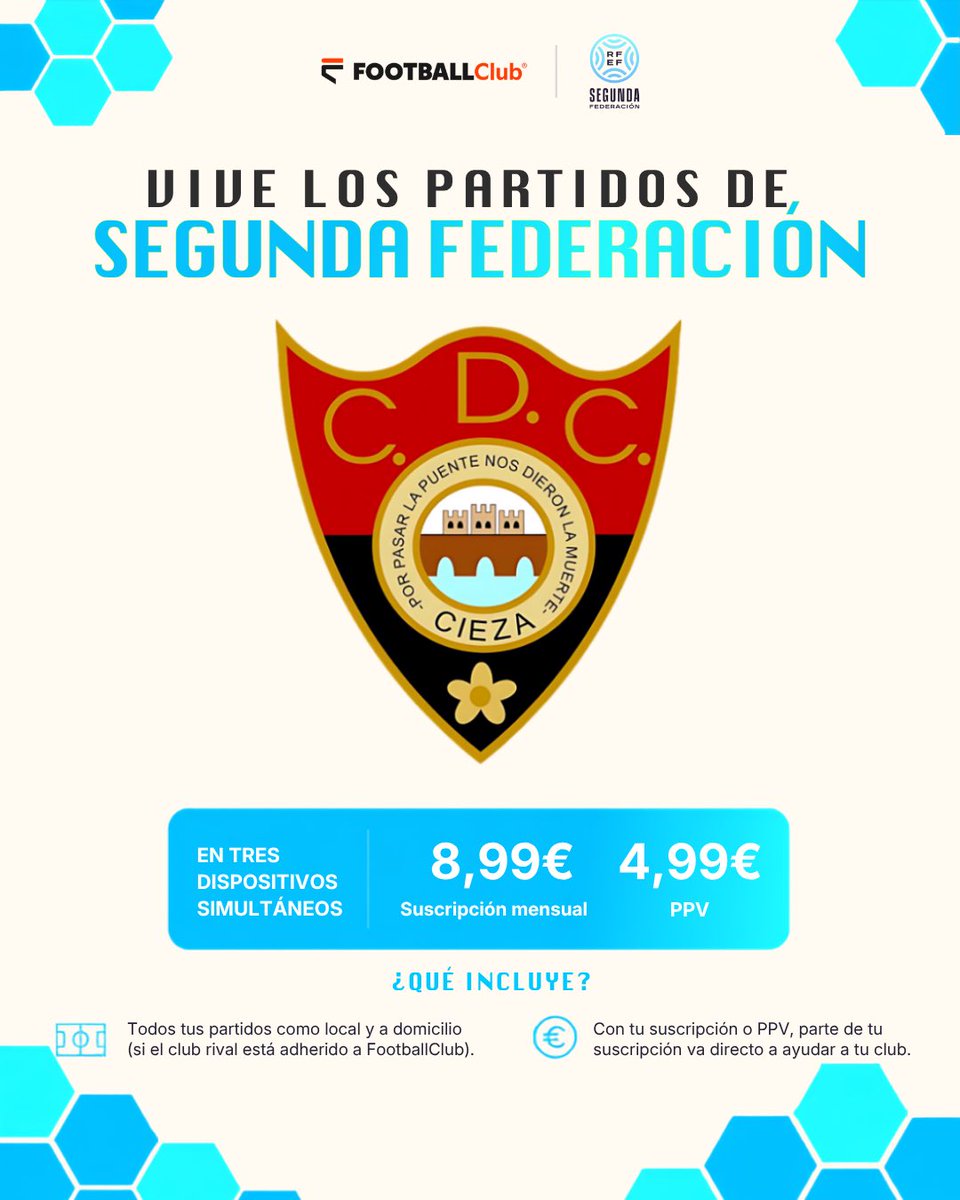 cdcieza_'s tweet photo. 🔴⚫️𝐓𝐔 𝐀𝐏𝐎𝐘𝐎 𝐕𝐀 𝐌Á𝐒 𝐀𝐋𝐋Á 𝐃𝐄 𝐋𝐀 𝐆𝐑𝐀𝐃𝐀🔴⚫️

Sigue toda la temporada del CD Cieza en @FootballClub y acompaña al equipo tanto en casa como a domicilio (si el club rival está adherido).

📱 Hasta 3 dispositivos simultáneos https://t.co/bn9k5tHH3b