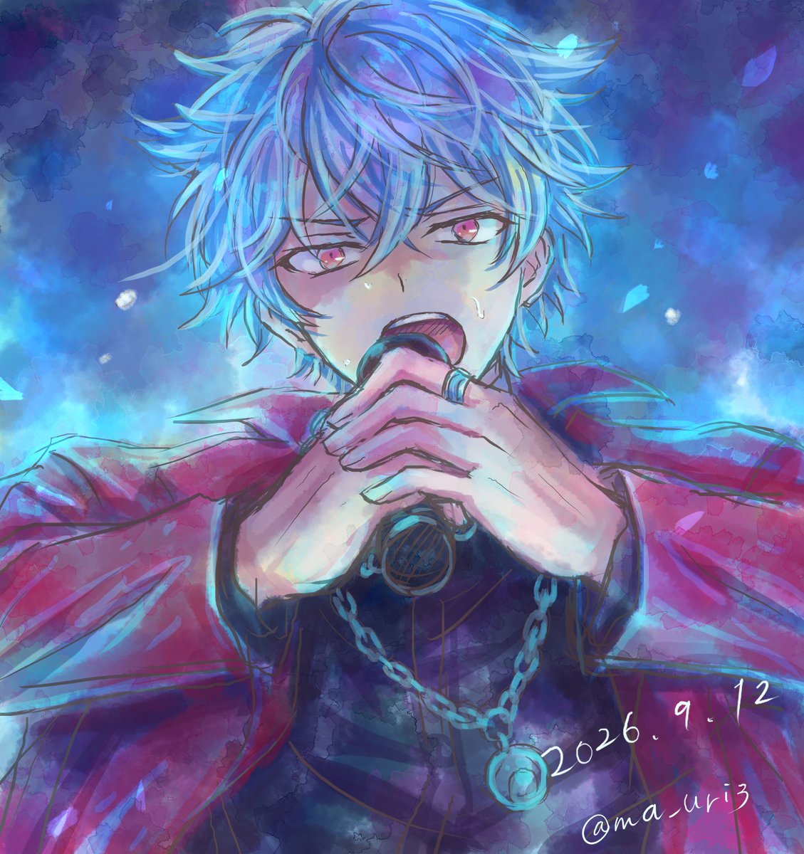 ma_uri3's tweet photo. なゆおめでとう（遅刻）
お誕生日なのに苦しそうな絵になっちゃった　でも苦しそうに一生懸命ラグナロク歌う那由多好きで…
#旭那由多誕生祭2026 https://t.co/zIEuFBOS3O