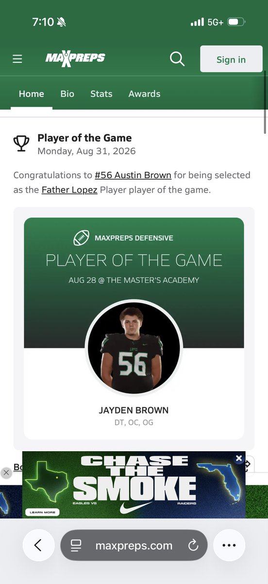 AustinBrown3311's tweet photo. Defensive player of the game week 2 Vs. Masters Academy @GabbardWM28 @Ross52k_ https://t.co/CTW5Ys4Agw