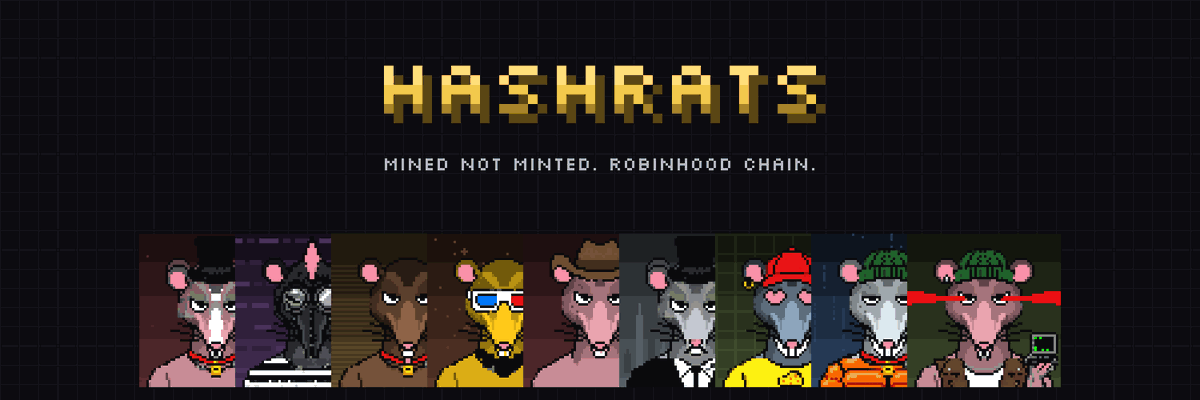 hashrats_'s tweet photo. HASHRATS is live on Robinhood Chain.

16 384 pixel rats. No mint button: open the mine, your machine looks for a hash under the target, and the rat the chain draws is yours. 

Art, traits and palette live in the contract.

Every rat pays 70% of its price as rent to the rats before it. 

30% feeds a furnace that buys $RAT and burns it. Burn your rat and the reserve pays you in $RAT.

Sixteen one-of-ones hide inside. Nobody picks them, the chain does.

Mine: https://t.co/yjaPme8sPx

CA: 0x917911cC70fe2EfeAD014624B30d1B2ea115049E

Collection: https://t.co/bS2pZZj2Nm