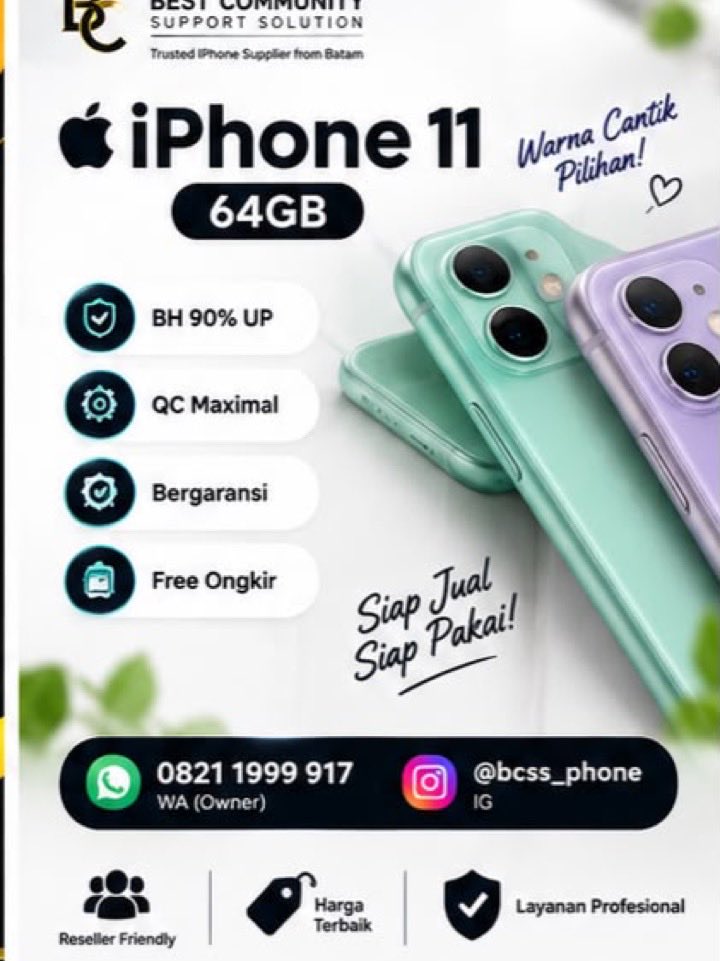 bcss_phone's tweet photo. 💥 Kualitas terjamin, siap jual &amp; siap pakai!

Cocok untuk reseller maupun pemakaian pribadi.

📲 Order sekarang sebelum stok habis!

📞 WA: 0821 1999 917

📸 IG: @bcss_phone

BEST COMMUNITY SUPPORT SOLUTION

Trusted iPhone Supplier from Batam

https://t.co/fOkAdqTI9e https://t.co/qjosAjSSZS