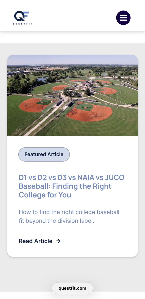 QFitBaseball's tweet photo. D1, D2, D3, NAIA, JUCO. There are great opportunities at every level.

Finding the right college fit goes beyond the division. Playing opportunity, development, academics, coaches and culture all matter.

We’re here to help you make a more informed decision.

Check out our latest article: https://t.co/5T4tGeIOwZ

#QuestFit #BaseballRecruiting #FindYourFit