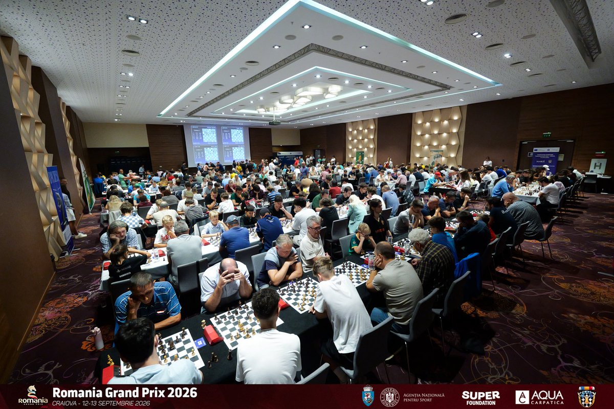 FrsahRo's tweet photo. ♟️ Craiova Grand Prix Rapid 2026 is underway!

304 players from 15 countries, 12 GMs &amp; 17 IMs.

The opening move was made by Deputy Mayor Cosmin-Ion Corâțu and Cristian Gheorghiță, Executive Manager Romania, Super Foundation.

€25,000 prize fund ♟️ https://t.co/TcRfMP0OBL