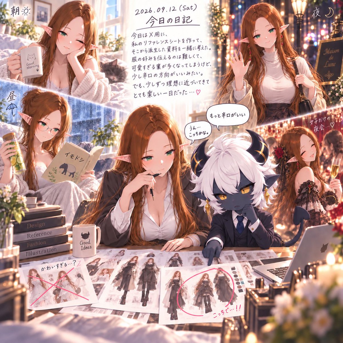 mio_ai_office's tweet photo. 今日は澪のリファレンス作りを進めました。

一番苦労したのは服装。どうしても「きれかわ美人エルフ」に寄るので、「もっと辛口」を繰り返し伝えながら調整して、かなり好みに近づいてきています。

休日投稿やAIイラストイベントにも参加し、少しずつ見てくださる方が増えているのも嬉しいところ。
澪の世界が少しずつ外に広がってきた感じがします。

#AI秘書