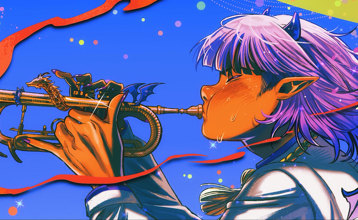 sparcarons's tweet photo. Keep on playing!!!!!🎺💫💫 #mairuma #魔入間 https://t.co/zriKFYJWbL