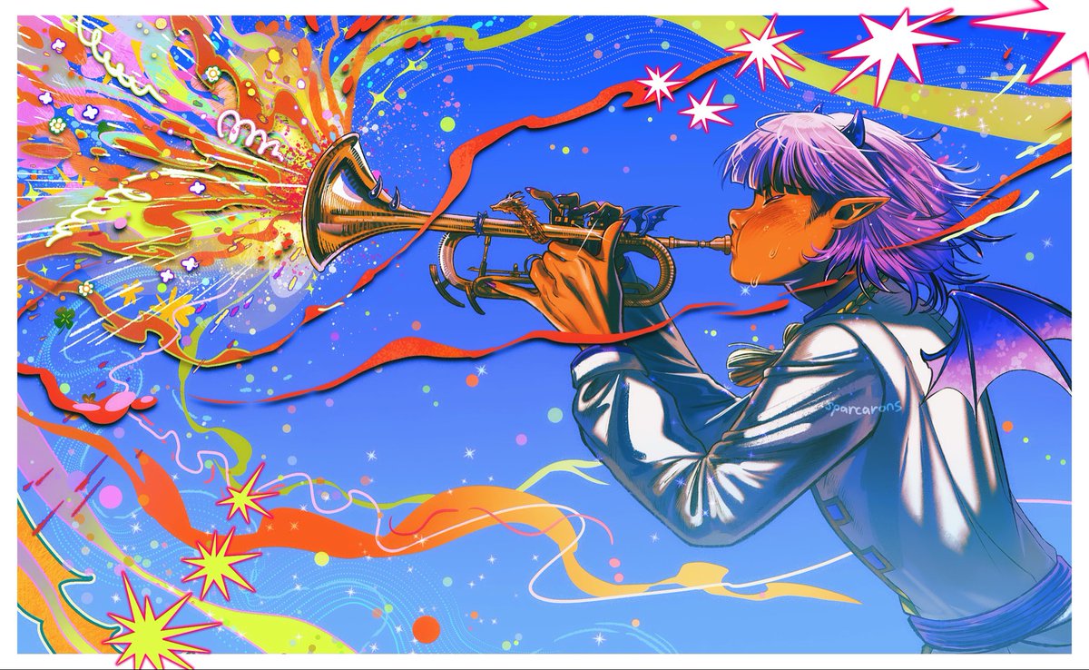 sparcarons's tweet photo. Keep on playing!!!!!🎺💫💫 #mairuma #魔入間 https://t.co/zriKFYJWbL