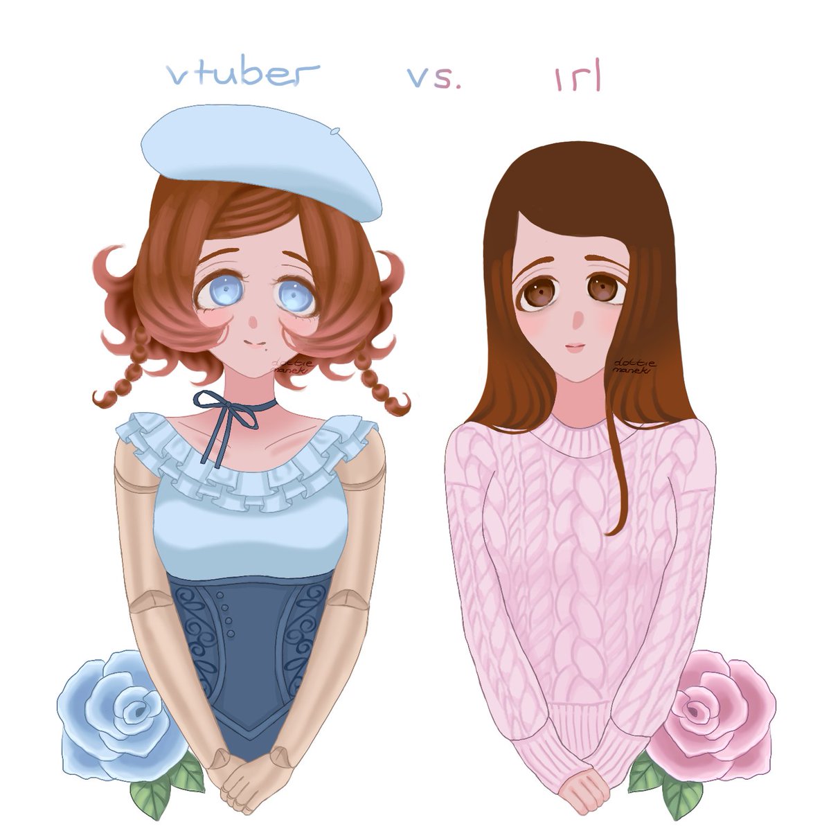 DottieManeki's tweet photo. Vtuber vs. IRL!

I like the idea of mirroring myself with my Vtuber self. It was really fun! https://t.co/cE1qgbKJFe