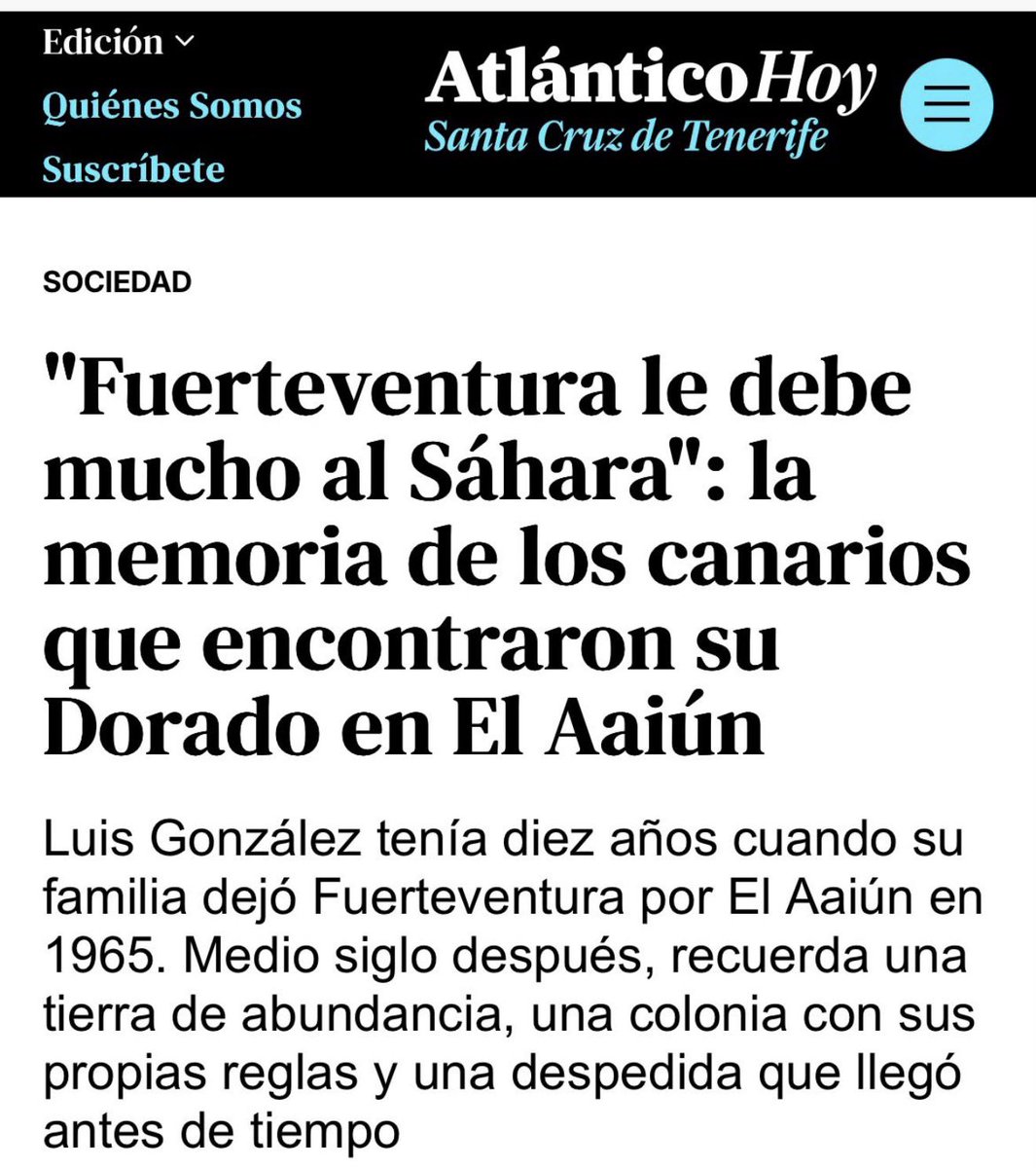 TalebSahara's tweet photo. "Fuerteventura le debe mucho al Sáhara. Porque fue salir de las penurias y de la necesidad que había en la isla, a llegar a un sitio que para nosotros fue el dorado".

https://t.co/B38dSgpVzm

Un artículo de Pedro Yanes https://t.co/iwkNXDlzpk