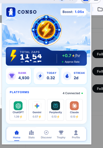 jushinju's tweet photo. CONSO Labs Extension Public Access  Download: Extension Conso 📷 Sign Up with email 📷 Submit code: CONSO-TSANR 📷 Go to profile→Connect AI 📷 Start mining ZAPs from activity on your platform.
@conso_xyz https://t.co/6x07Z5r8so