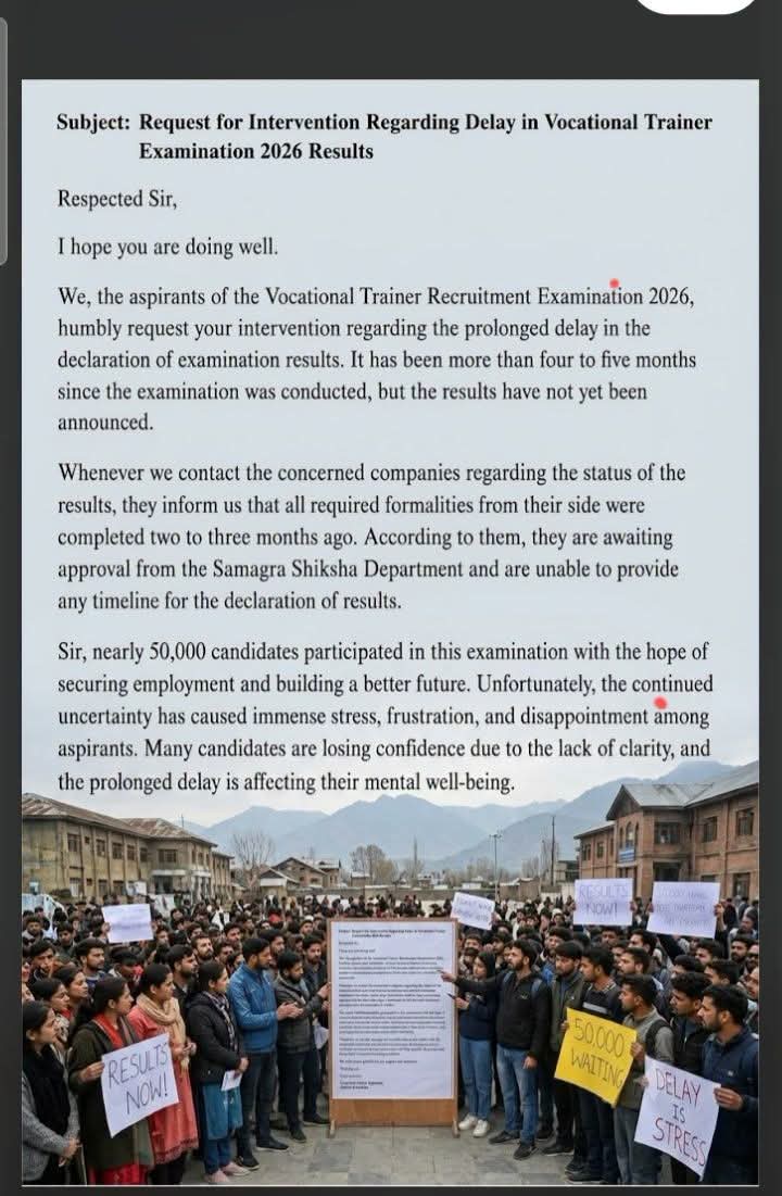 ajkyf_'s tweet photo. We the fresh aspirants humbly request the Project Director of Samagra Shiksha to kindly declare the result of the #VocationalTrainer Recruitment Examination 2026.
We have been eagerly waiting for the result for the last five months
@sakinaitoo @OmarAbdullah @manojsinha_ https://t.co/85Cm3hR5pE