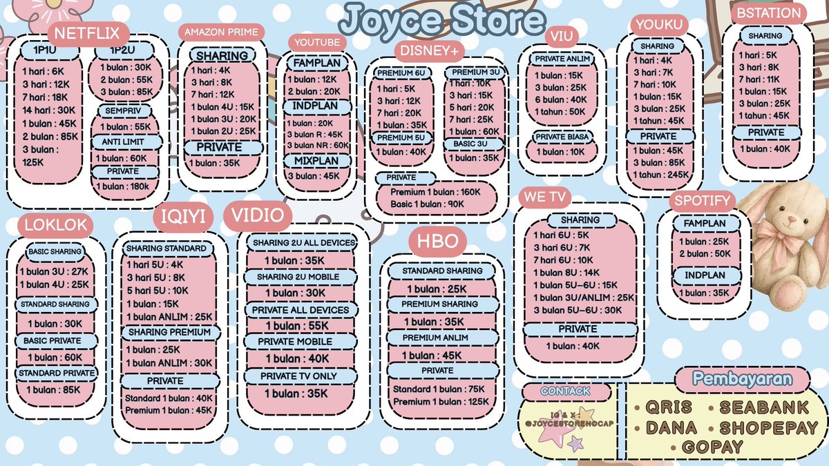 backupjoyie's tweet photo. 🧸🎀Wts Wtb App prem🎀🧸
NETFLIX SPOTIFY CAPCUT CANVA PRO VIU WETV  IQIYI LOKLOK  VIDIO DISNEY YOUTUBE GEMINI PRIME VIDEO MEITU 🎀🧸
main acc BA : @joyiesecreatea 
acc promosi : @secreatealiaw 
Testimoni :https://t.co/u5ZpJVvzkh
wa :  https://t.co/PVqTJvRral
#zonauang #wts #wtb https://t.co/tLxRUv0ggd
