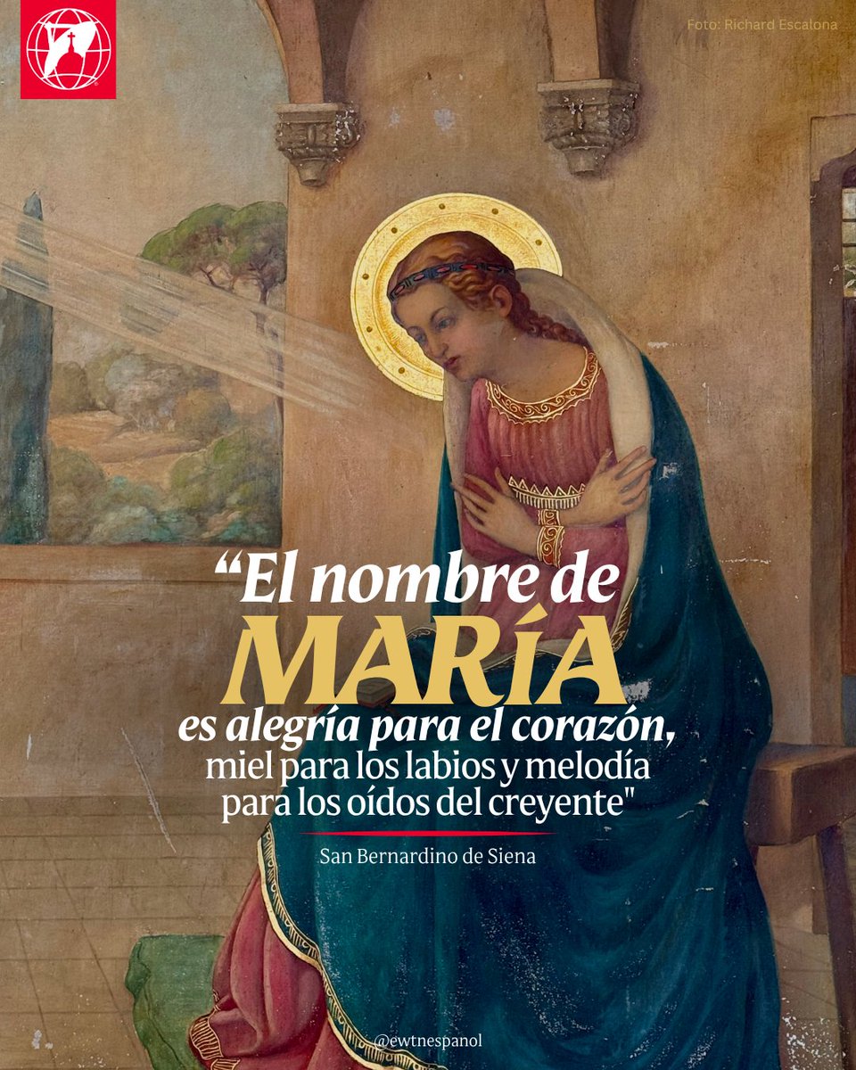EWTNespanol's tweet photo. En este día, 12 de septiembre la Iglesia Católica celebra el Santísimo Nombre de María: Un refugio de gracia y consuelo para el cristiano. Un recordatorio para contemplar a María como Madre, intercesora y modelo de confianza en Dios.

"El nombre de María es alegría para el corazón, miel para los labios y melodía para los oídos del creyente." San Bernardino de Siena.