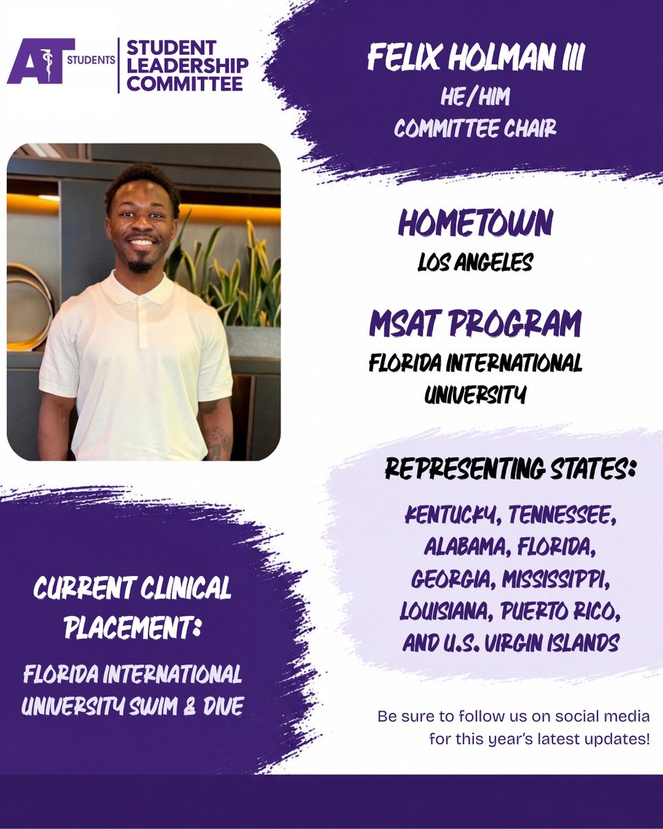 NATASLCreps's tweet photo. Meet Felix Holman III, our SLC Committee Chair from Los Angeles! 🌇

He is part of the MSAT Program at Florida International University and proudly represents students from Kentucky to the U.S. Virgin Islands🌴 https://t.co/0aTJD6GaBN