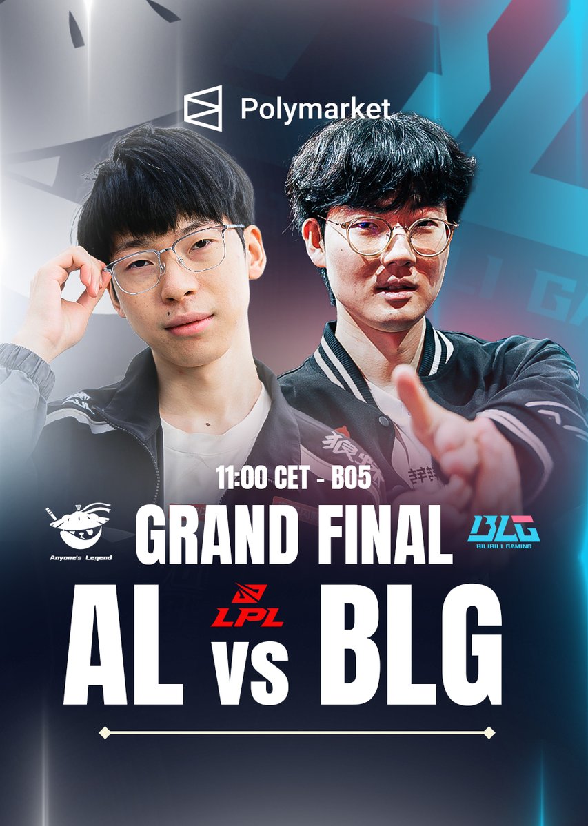 PolymarketLoL's tweet photo. ⚔️  AL vs BLG - LPL Grand Finals  ⚔️

🇨🇳  Breathe vs Bin  🇨🇳
🇰🇷  Tarzan vs Xun  🇨🇳
🇨🇳  Shanks vs Knight  🇨🇳
🇨🇳  Hope vs Viper  🇰🇷
🇰🇷  Kael vs On  🇨🇳

Polymarket traders give AL only 16% chance of winning the 2026 LPL Season  🏆 https://t.co/lPma0I62gd