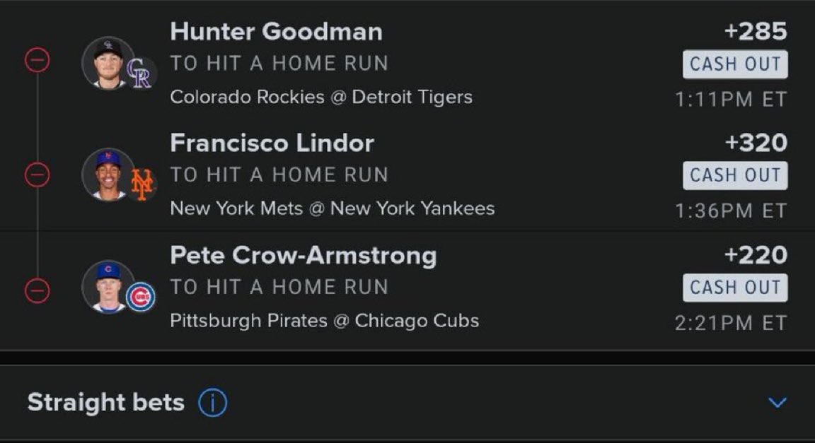 chiniclub's tweet photo. π₯ 3-LEG MLB HR PARLAY π¨
π£ Hunter Goodman β HR +285
π₯ Francisco Lindor β HR +320
π Pete Crow-Armstrong β HR +220
Three bats. Three chances to go yard. π₯βΎ
Whoβs cashing this one? ππ₯
#MLB #MLBBets #HRParlay #HomeRun #MLBPicks #SportsBetting #Parlay #BettingX #LetsRide https://t.co/4lSYPC4g95