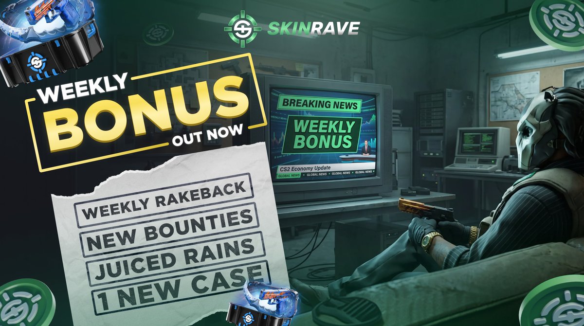 skinravegg's tweet photo. Weekly Bonus is here 🚨

🔓 Weekly Rakeback
🔥 1 New Case
🎯 New Bounties
🌧️ 6,500T Rain

PROMOS:
“WEEKLY” — 0.5T (Lvl 2+)
“RAKEBACK” — 2.5T (Lvl 40+)
“BONUS” — 5T (1.6M XP / 4K 7D Wager)

https://t.co/f2fNacdcWZ https://t.co/fXiHfXVE7l