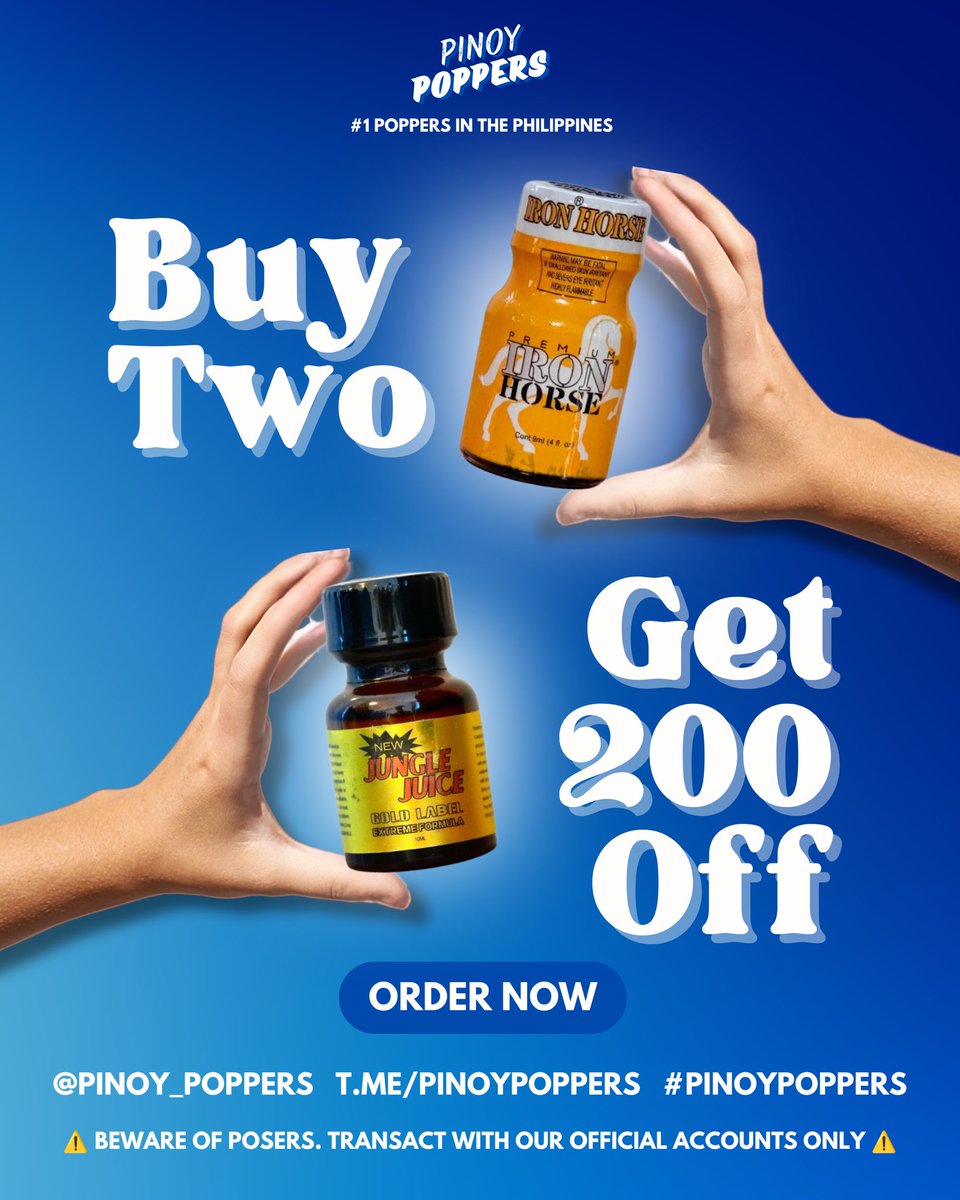 Pinoy_Poppers's tweet photo. Buy 2 poppers and get ₱200 OFF 💦
The more you get, the more you save!

Pinoy Poppers, the #1 Poppers in the Philippines

🇵🇭 Nationwide Delivery via J&T Express
🏍️ Same Day Deliver via Lalamove/Grab Express

Order now!

📩 DM @Pinoy_Poppers
💬 TG https://t.co/XAR0I7peuf

⚠️ Beware of Posers. Transact with our Official Accounts only ⚠️

📲 TG Group https://t.co/P6RVhoacGu

#PinoyPoppers #PoppersPhilippines #Poppers #PoppersManila