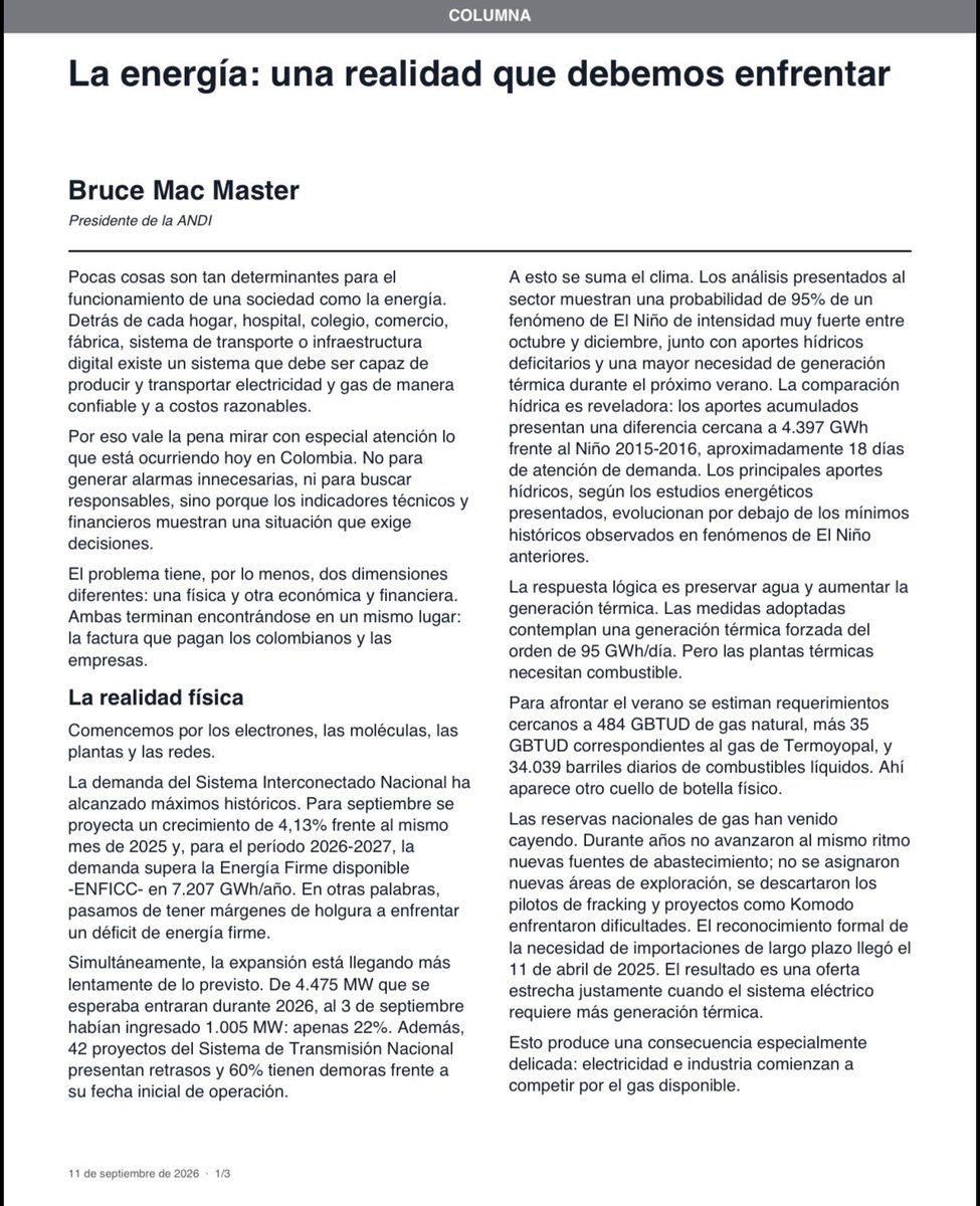 BruceMacMaster's tweet photo. Análisis y opinión sobre la muy compleja situación energética en la que se encuentra el país hoy
Tenemos grandes problema de capacidades, por una algo, y tenemos grandes problemas económicos acumulados. 
Debemos buscar soluciones en esas dos dimensiones urgentes de lo contrario las consecuencias serán muy graves. 
Comparto columna con Análisis y Propuestas