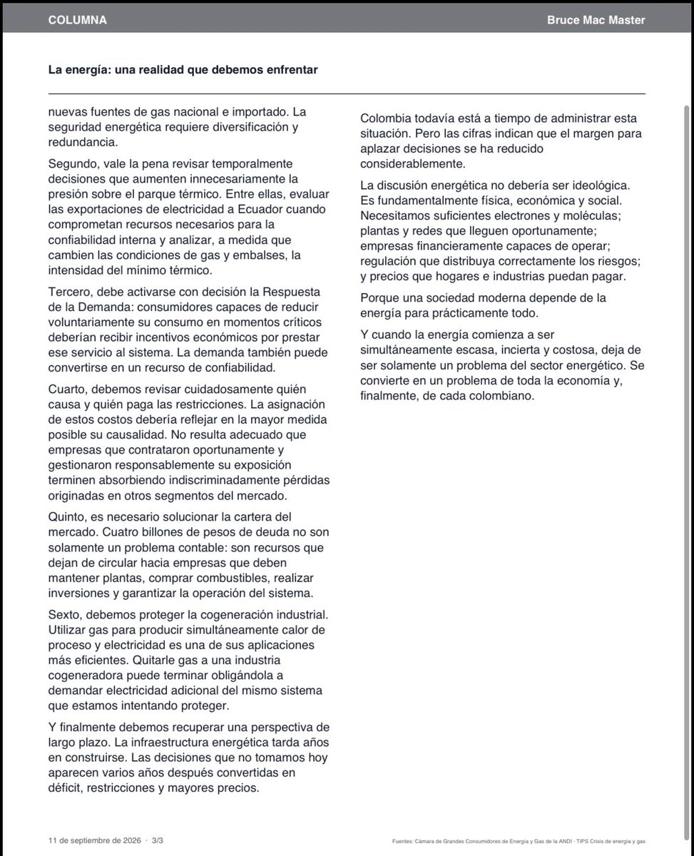 BruceMacMaster's tweet photo. Análisis y opinión sobre la muy compleja situación energética en la que se encuentra el país hoy
Tenemos grandes problema de capacidades, por una algo, y tenemos grandes problemas económicos acumulados. 
Debemos buscar soluciones en esas dos dimensiones urgentes de lo contrario las consecuencias serán muy graves. 
Comparto columna con Análisis y Propuestas