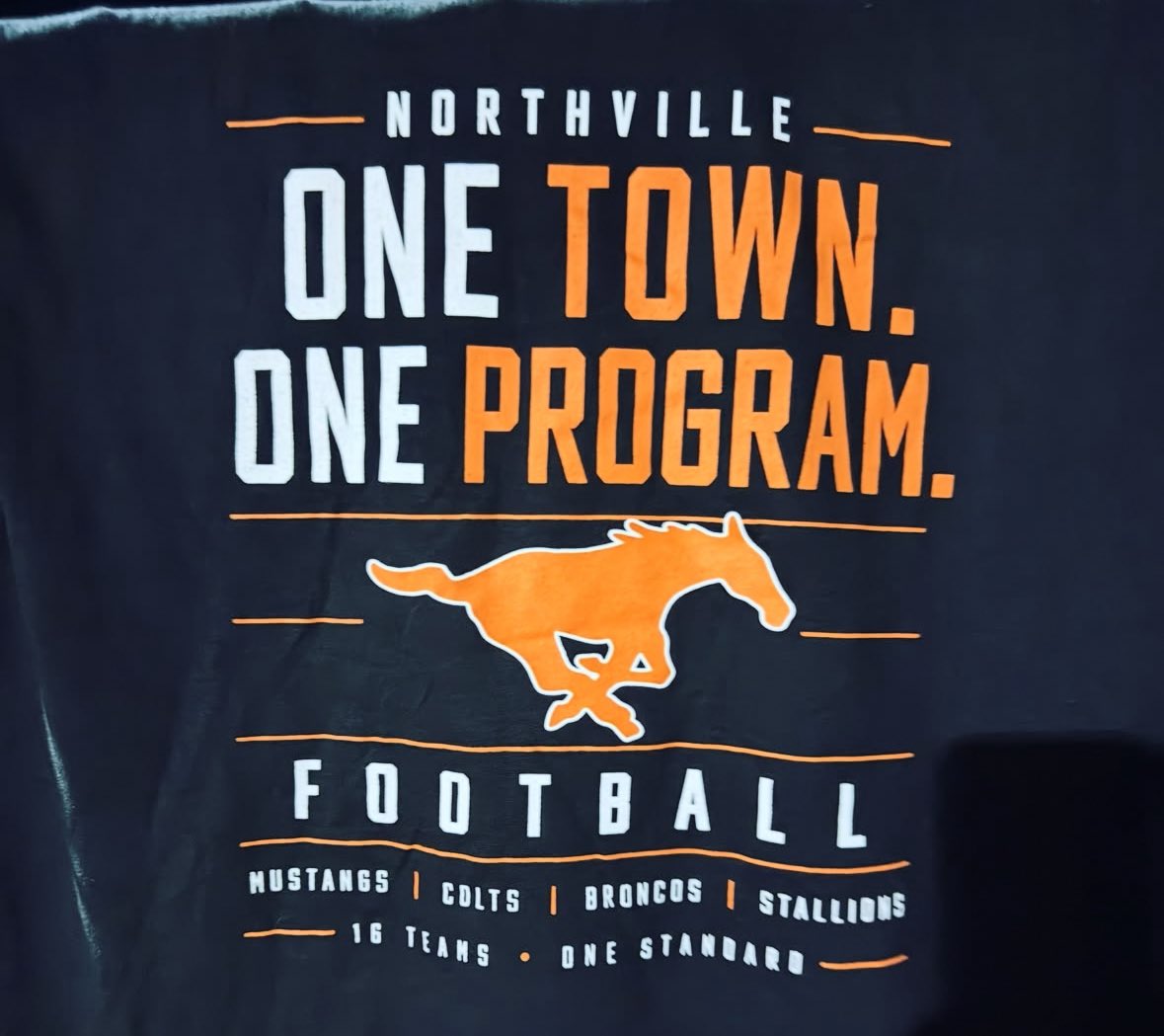 brentluplow's tweet photo. WHAT A NIGHT. This year with the help of our sponsors we purchased 1,000+ t-shirts for all involved in Northville Football + Cheer in 1st-12th grade. It was incredible seeing all the smiling faces and shirts last night! This group photo makes me so proud, the future is BRIGHT! https://t.co/NxgMkRLOuu