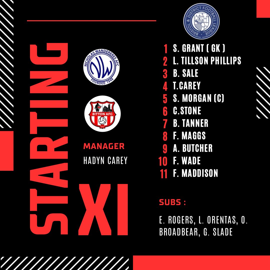 BittonReserves's tweet photo. STARTING XI | 👉

Here’s how we line up for this afternoon’s @_bdfl Cup first round tie 🆚 @the_wands 

#UPTHETON🔴⚪️🔴⚪️ https://t.co/Ag4UNihtdF