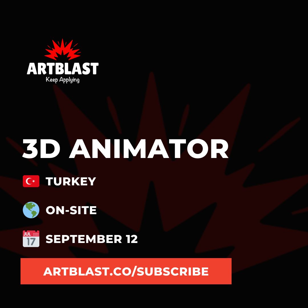 artblastjobs's tweet photo. 🚨 On-site 3D Animator 🚨
🇹🇷 Turkey
🔒 Apply in today's email → https://t.co/qmvQSgRVTD

#art #artjobs #gamejobs #artblast #3d #2d #3dart #hiringnow #digitalart #animation #Artists #gamedev https://t.co/ONhFcc3JNg