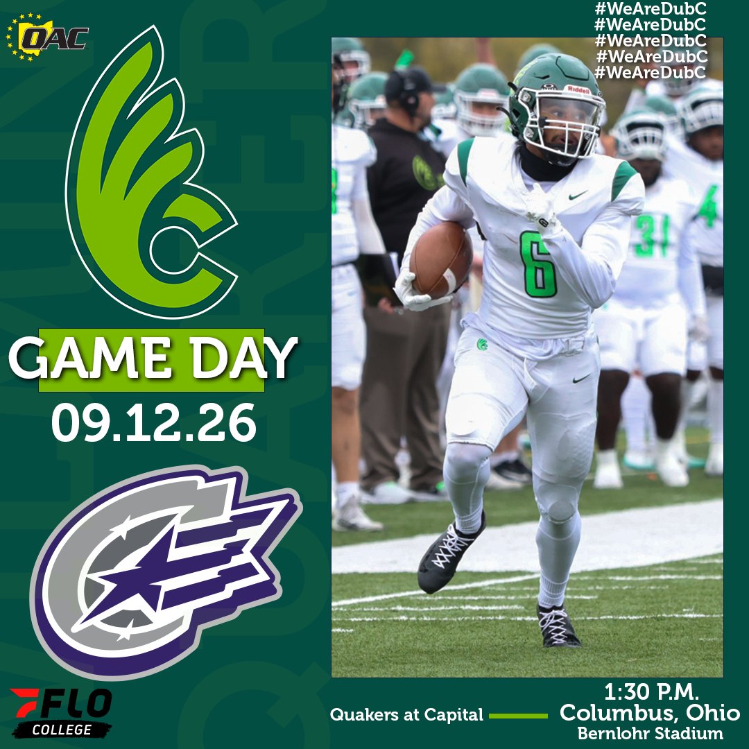 DubCQuakers's tweet photo. Quakers football heads to Capital University for a 1:30 PM matchup against the Comets looking for their first OAC win of the season! @DubC_Football #WeAreDubC

📺(WATCH LIVE): https://t.co/atKhOw3MOp
📊(LIVE STATS): https://t.co/Wv1Q3h3Sl3
🎟️(TICKETS): https://t.co/KU5aOPo4wa https://t.co/odhmn9kV0g