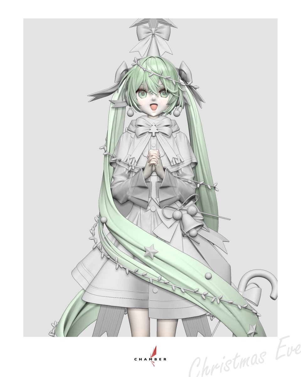Chamberartscn's tweet photo. 初音ミク Christmas Eve ver.

Christmas Eveシリーズ第1弾、
初音ミクの3D原型を公開します。

イラスト：kieed（@kieed23232）

原型：木_萤穿（@208793634Ethan）

#初音ミク #ガレージキット #フィギュア