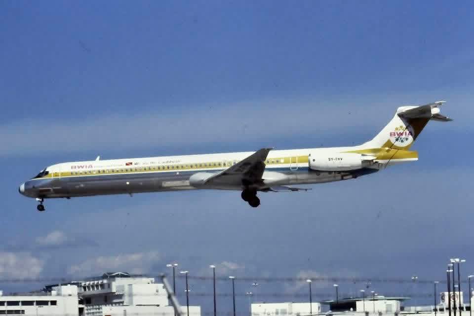 n194at's tweet photo. BWIA
McDonnell Douglas MD-83 9Y-THV
MIA/KMIA Miami Intl Airport
Date: 1991
Photo credit Peter Barford 
#AvGeek #Airline #Aviation #AvGeeks #MD80 #Maddog #BWIA #MIA #Miami @iflymia @MD80com @edelweiss330 https://t.co/AdKcet916r